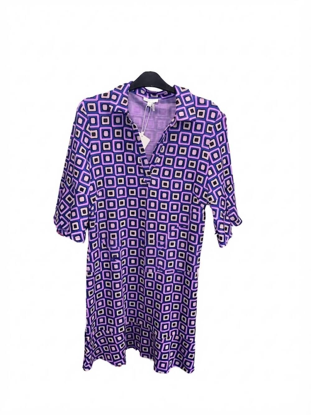 NEW TYLER BOE women's retro johnny blocks dress in purple multi